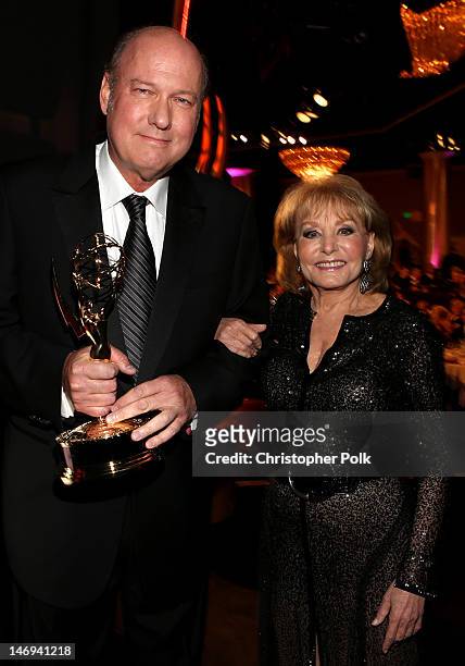 Honoree Bill Geddie and TV personality Barbara Walters attend The 39th Annual Daytime Emmy Awards broadcasted on HLN held at The Beverly Hilton Hotel...