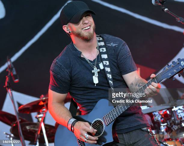 Singer/Songwriter Brantley Gilbert performs during the 2012 Country Stampede - Day 3 at Tuttle Creek State Park on June 23, 2012 in Manhattan, Kansas.