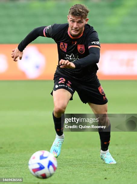 Alex Parsons of Sydney FC chases the ball during the round 18 A-League Men's match between Melbourne City and Sydney FC at AAMI Park, on February 25...