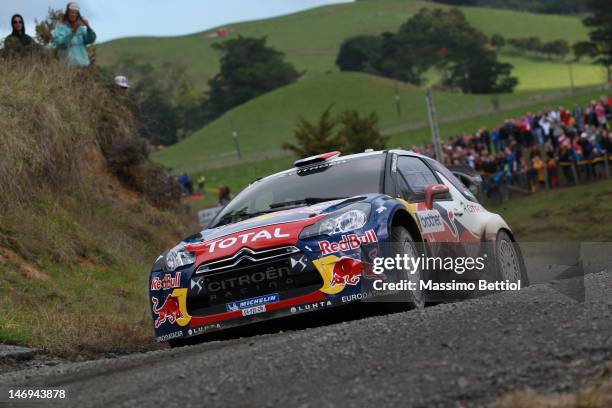 Sebastien Loeb of France and Daniel Elena of Monaco compete in their Citroen Total WRT Citroen DS3 WRC during Day Three of the WRC Rally New Zealand...