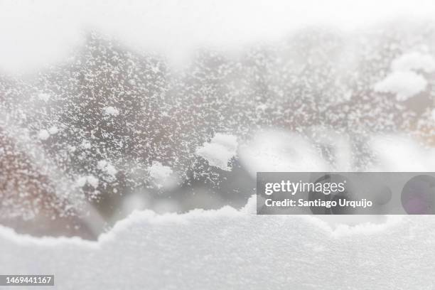 ice and snow on a window - snowfall stock pictures, royalty-free photos & images