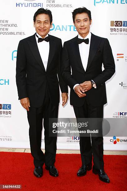 Actor Ahn Sung-Ki Lee Byung-Hun attend the Look East Korean Film Festival - Opening Ceremony held at the Grauman's Chinese Theatre on June 23, 2012...
