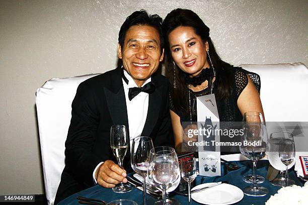 Actor Ahn Sung-Ki and wife attend the Look East Korean Film Festival - Opening Ceremony held at the Roosevelt Hotel on June 23, 2012 in Hollywood,...