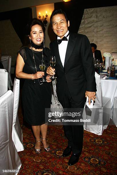Actor Ahn Sung-Ki and wife attend the Look East Korean Film Festival - Opening Ceremony held at the Roosevelt Hotel on June 23, 2012 in Hollywood,...