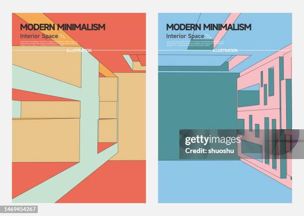 3d modern minimalism interior structure geometric shape poster collection - wall shelf stock illustrations