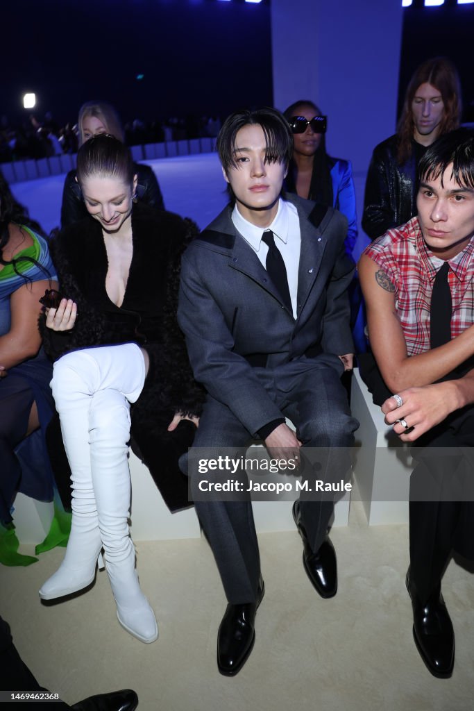 Hunter Schafer, Jeno and Evan Mock are seen at the front row of... News