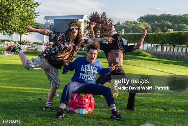 Twin Twin is posing for photo session at Festival Solidays at Hippodrome de Longchamp on June 23, 2012 in Paris, France.