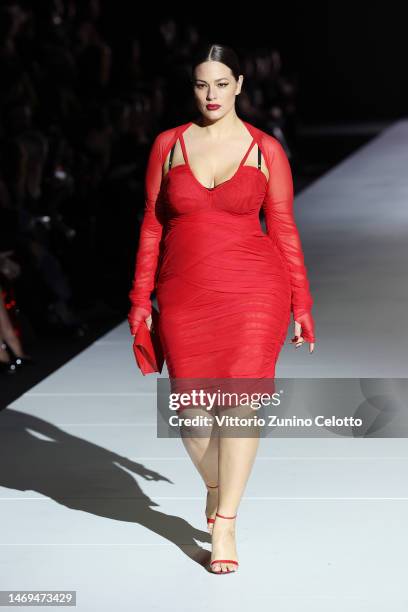 Ashley Graham walks the runway at the Dolce & Gabbana fashion show during the Milan Fashion Week Womenswear Fall/Winter 2023/2024 on February 25,...