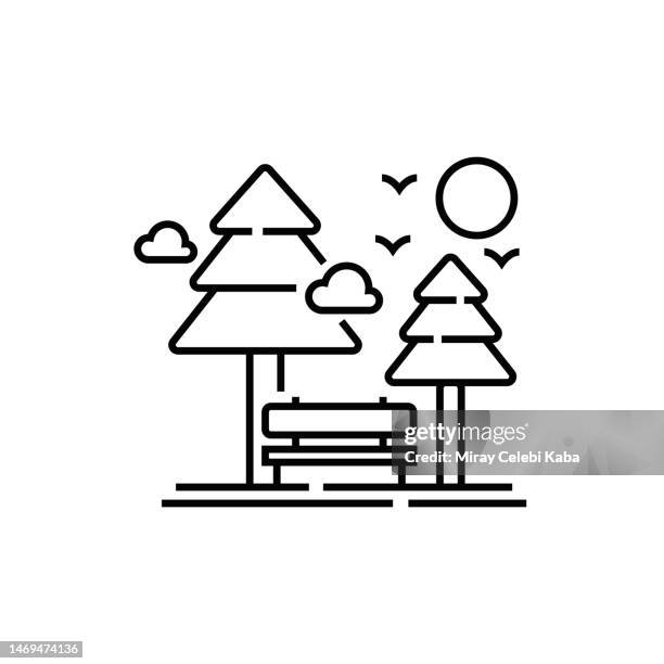 nationalpark-linien-symbol - schilderwald stock-grafiken, -clipart, -cartoons und -symbole