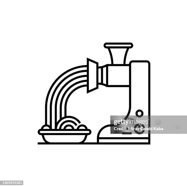 meat grinder and cooking line icon - kitchen apron stock illustrations