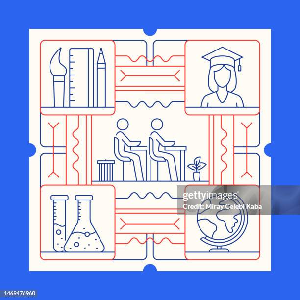 school line icon set and banner design - educational subject stock illustrations