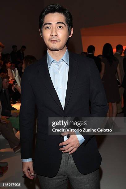 Vic Chou attends the Salvatore Ferragamo show as part of Milan Fashion Week Menswear Spring/Summer 2013 on June 24, 2012 in Milan, Italy.