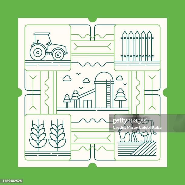 farming and agriculture line icon set and banner design - livestock truck stock illustrations