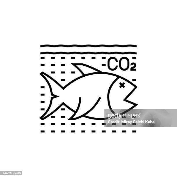 海洋酸性化ラインアイコン - 生物多様性点のイラスト素材／クリップアート素材／マンガ素材／アイコン素材
