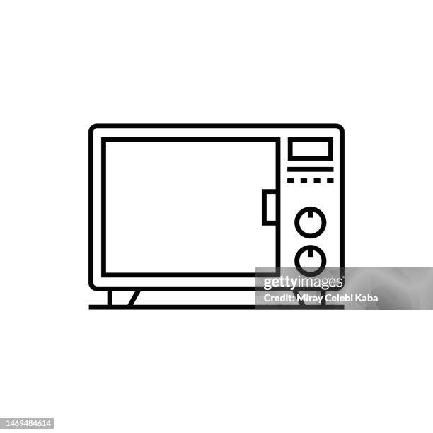 mikrowellen-liniensymbol - microwave stock-grafiken, -clipart, -cartoons und -symbole