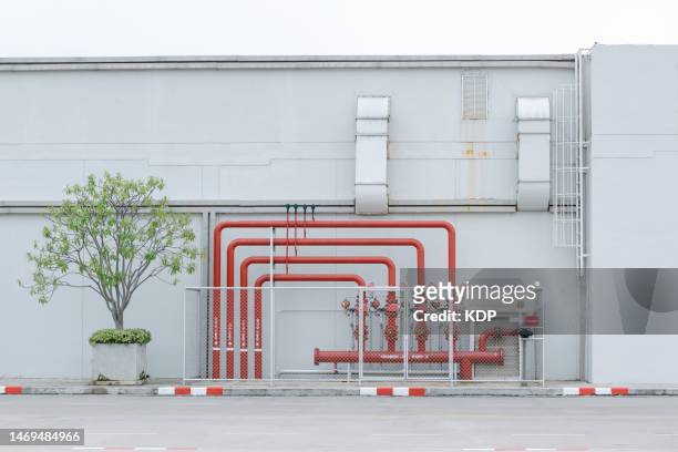 fire protection pipeline and facility of factory building - fire sprinkler stock pictures, royalty-free photos & images