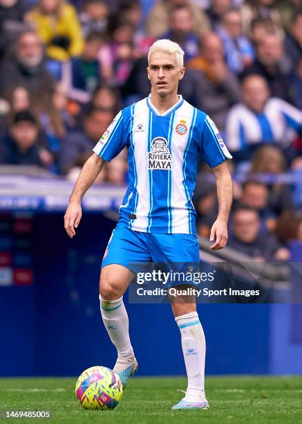 Denis Suarez of RCD Espanyol with the ball during the LaLiga Santander match between RCD Espanyol and RCD Mallorca at RCDE Stadium on February 25,...