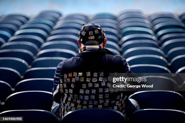 Leeds United fan takes their seat inside the stadium prior to the Premier League match between Leeds United and Southampton FC at Elland Road on...
