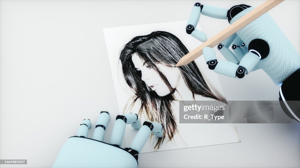 An artificial intelligence paints a portrait of a woman (3d rendering)