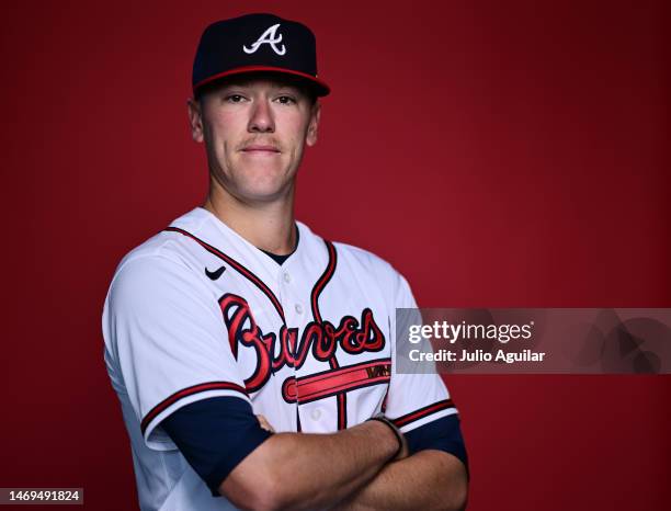 Kolby Allard of the Atlanta Braves poses for a portrait during the 2023 Atlanta Braves Photo Day at CoolToday Park on February 24, 2023 in North...