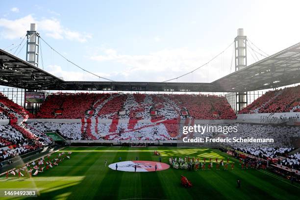 General view inside the stadium as both sides enter the pitch prior to the Bundesliga match between 1. FC Koeln and VfL Wolfsburg at...