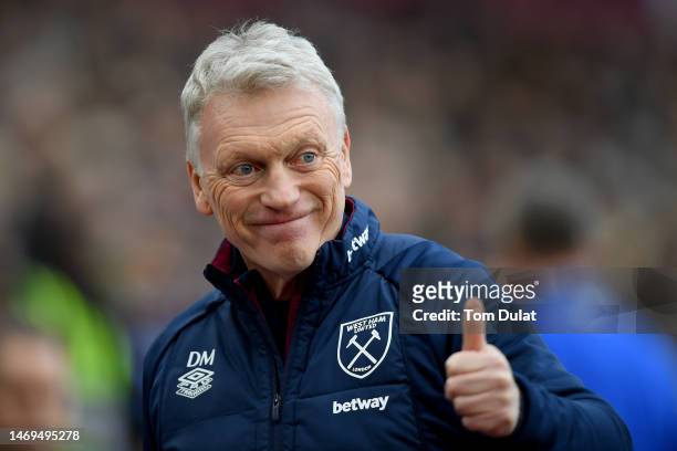 David Moyes, Manager of West Ham United, reacts prior to the Premier League match between West Ham United and Nottingham Forest at London Stadium on...