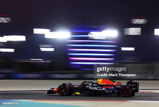 Sergio Perez of Mexico driving the Oracle Red Bull Racing RB19 on track during day three of F1 Testing at Bahrain International Circuit on February...