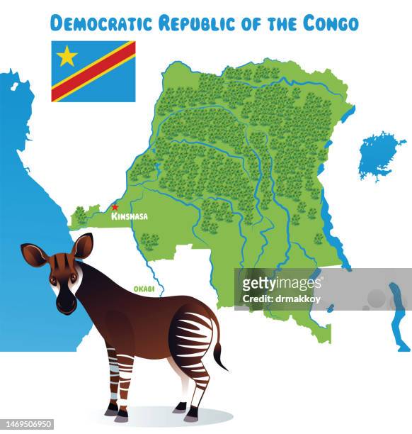 democratic republic of the congo and okapi - african savanna map stock illustrations