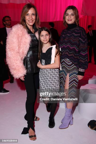 Silvia Grilli, Anna Rocca and Emma Marrone are seen on the front row of the Missoni fashion show during the Milan Fashion Week Womenswear Fall/Winter...