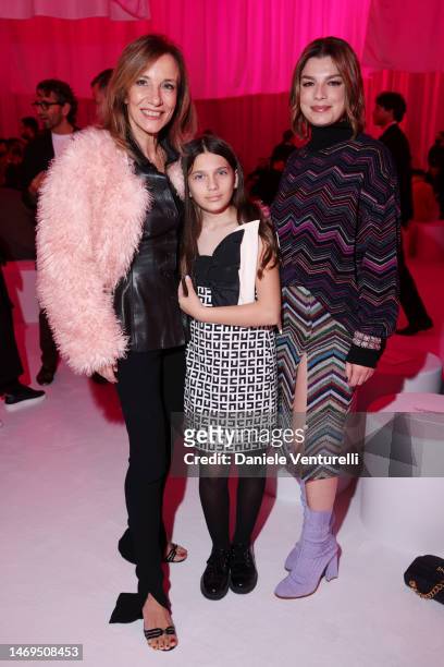 Silvia Grilli, Anna Rocca and Emma Marrone are seen on the front row of the Missoni fashion show during the Milan Fashion Week Womenswear Fall/Winter...
