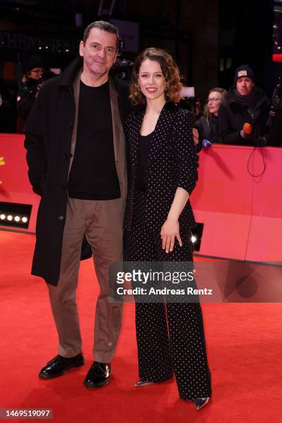 Christian Petzold and Paula Beer arrive for the closing ceremony of the 73rd Berlinale International Film Festival Berlin at Berlinale Palast on...