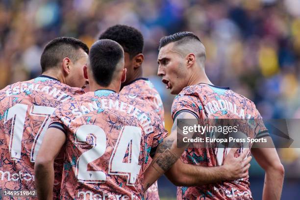 Sergi Guardiola of Cadiz celebrates a goal with teammates during the spanish league, La Liga Santander, football match played between Cadiz CF and...