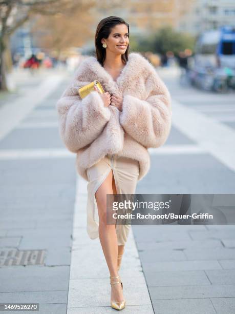Sara Sampaio is seen heading to the Missoni runway show during Milan Fashion Week on February 25, 2023 in Milan, Italy.