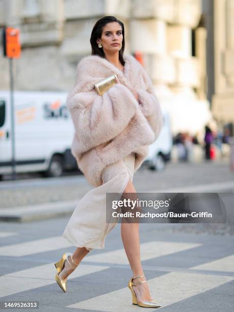 Sara Sampaio is seen heading to the Missoni runway show during Milan Fashion Week on February 25, 2023 in Milan, Italy.