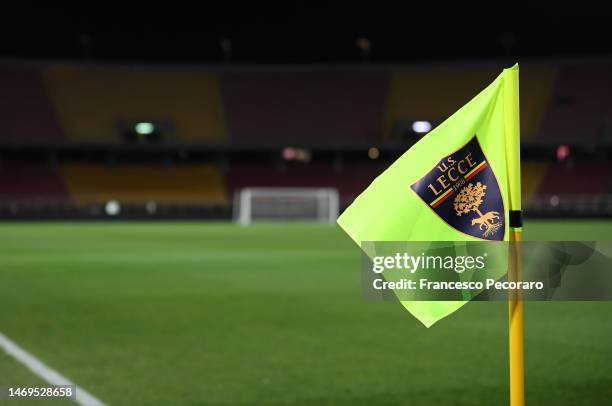 Detailed view of a corner flag on the inside of the stadium prior to the Serie A match between US Lecce and US Sassuolo at Stadio Via del Mare on...
