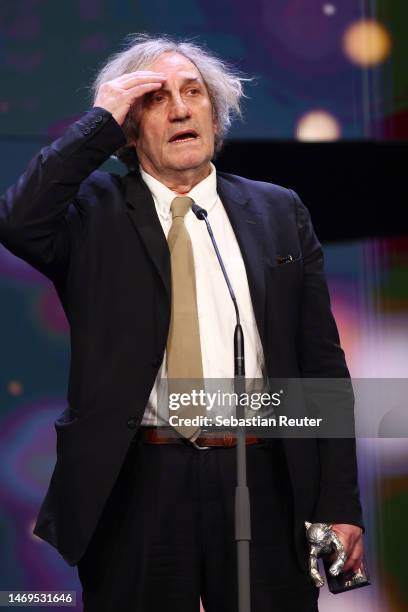 Philippe Garrel speaks on stage after winning the Silver Bear for Best Director for his film "Le grand chariot" at the award ceremony of the 73rd...