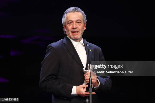 João Canijo speaks on stage after winning the Silver Bear Jury Prize for "Mal Viver" at the award ceremony of the 73rd Berlinale International Film...