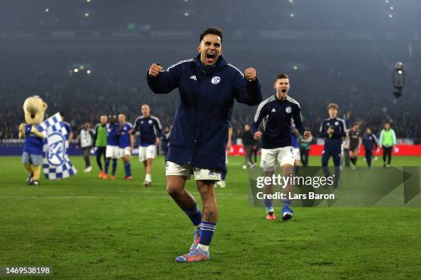 Rodrigo Zalazar of FC Schalke 04 celebrates with fans after the Bundesliga match between FC Schalke 04 and VfB Stuttgart at Veltins-Arena on February...