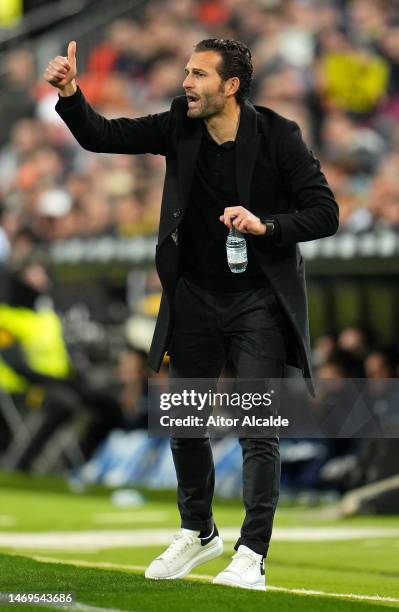 Ruben Baraja, Head Coach of Valencia CF, reacts during the LaLiga Santander match between Valencia CF and Real Sociedad at Estadio Mestalla on...