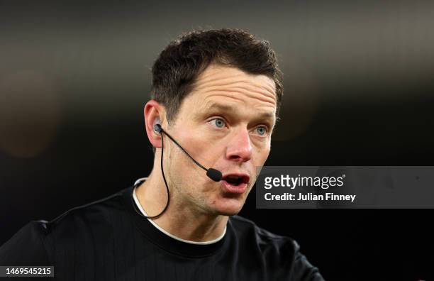 Match Referee Darren England looks on during the Premier League match between Crystal Palace and Liverpool FC at Selhurst Park on February 25, 2023...