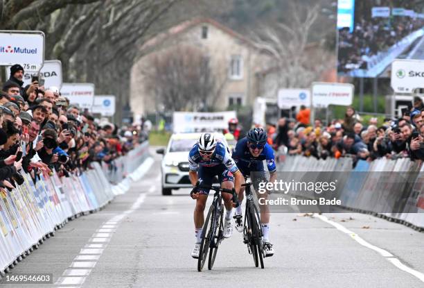 Julian Alaphilippe of France and Team Soudal Quick-Step and David Gaudu of France and Team Groupama – FDJ sprint at finish line during the 23rd...