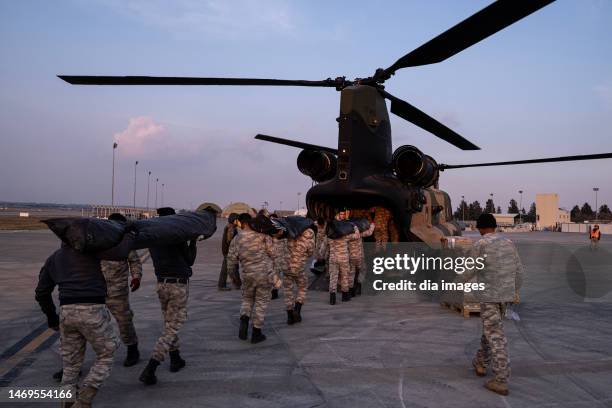 International aid is delivered to Incirlik base on February 25, 2023 in Adana, Türkiye. The death toll from a catastrophic earthquake that hit Turkey...