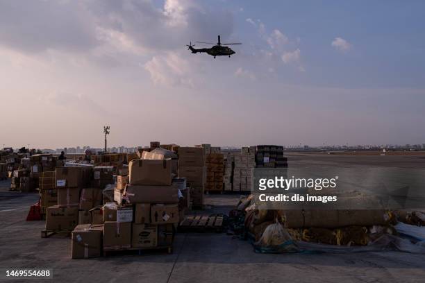 International aid is delivered to Incirlik base on February 25, 2023 in Adana, Türkiye. The death toll from a catastrophic earthquake that hit Turkey...