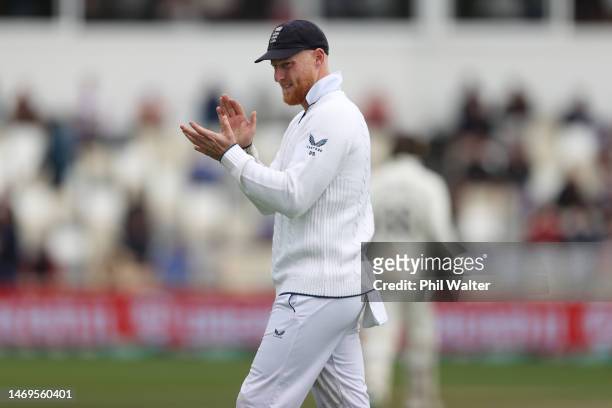 Ben Stokes of England during day three of the Second Test Match between New Zealand and England at Basin Reserve on February 26, 2023 in Wellington,...