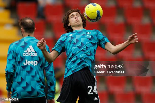 Martin Palumbo of Juventus warms up ahead of the Serie C match between Triestina and Juventus Next Gen at Stadio Nereo Rocco on February 25, 2023 in...