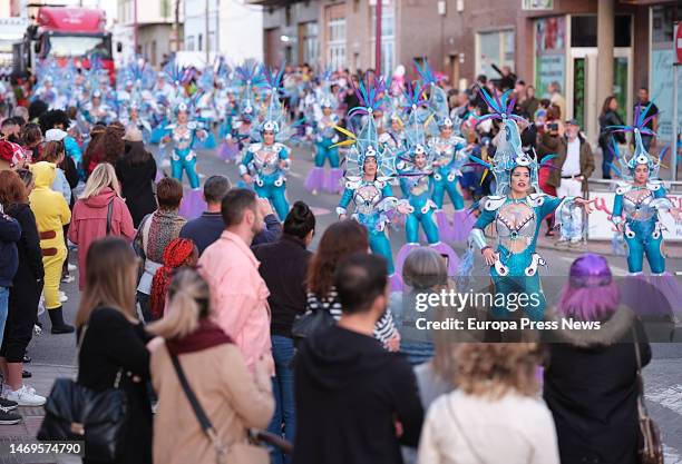 Several people in costume during the Gran Cabalgata del Carnaval del Puerto de Rosario , on 25 February, 2023 in Fuerteventura, Canary Islands,...