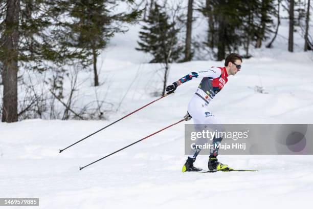 Jarl Magnus Riiber of Norway competes during the Nordic Combined Men's Gundersen 10km at the FIS Nordic World Ski Championships Planica on February...