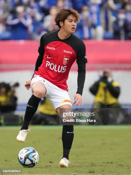 Atsuki Ito of Urawa Red Diamonds in action during the J.LEAGUE Meiji Yasuda J1 2nd Sec. Match between Yokohama F･Marinos and Urawa Red Diamonds at...