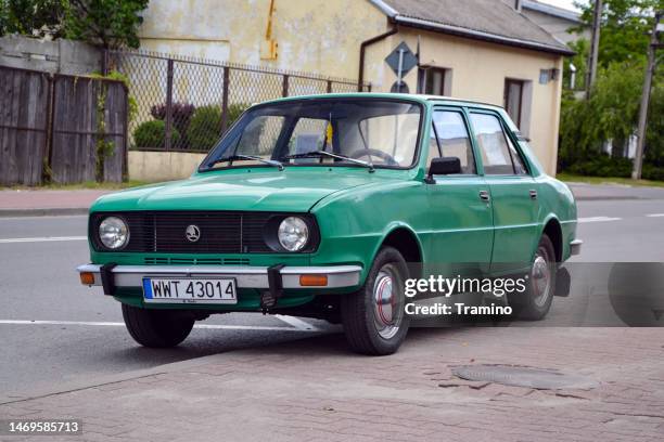 classic skoda 105 on a street - skoda auto stock pictures, royalty-free photos & images