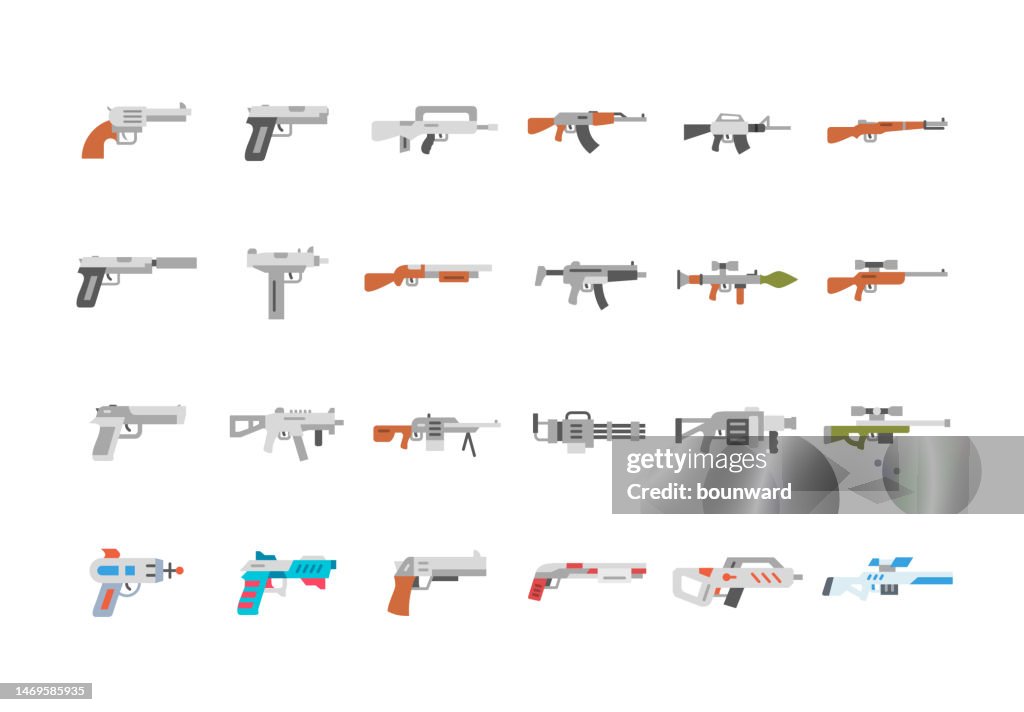 Jeu d’icônes d’armes. Design plat.